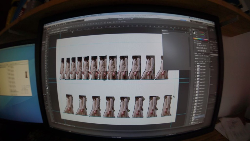 Here you can see lots of little dancers getting lined up in Photoshop ready for printing.